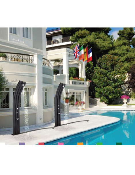 Doccia Solare ENERGY PRO Alluminio 75 litri con miscelatore + lavapiedi per esterno piscina giardino modello curvo Arkema Desig