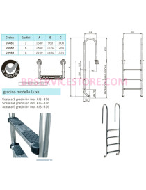 Scala per piscina STRETTA DE LUXE inox con corrimano 4 gradini da 500mm